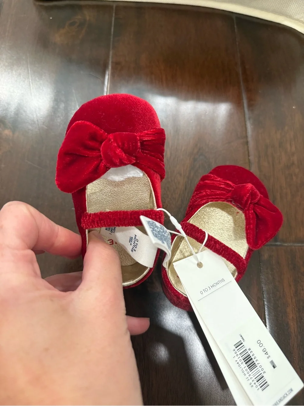 Janie and Jack Red Velvet Bow Baby Mary Jane Shoes